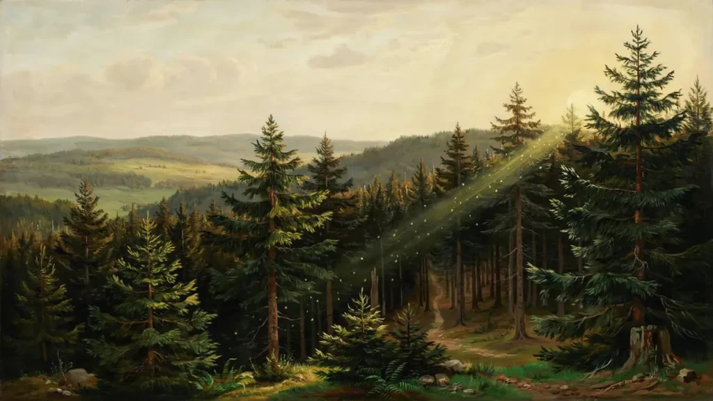 Prokops Bild: ein einzelner brennender Ast in der völligen Schwärze.