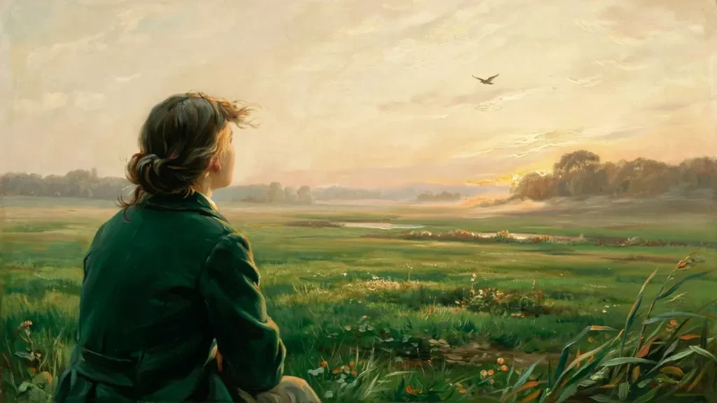 Der Blick in die Weite – hinter der Figur löst sich der Horizont auf.