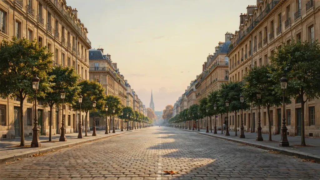 Eine leere moderne Megastadt in der goldenen Stunde – makellos und menschenleer.