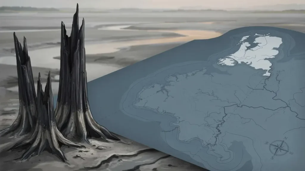 Die „Noahs Wälder“: schwarze Baumstümpfe im Watt — Reste des versunkenen Doggerland.