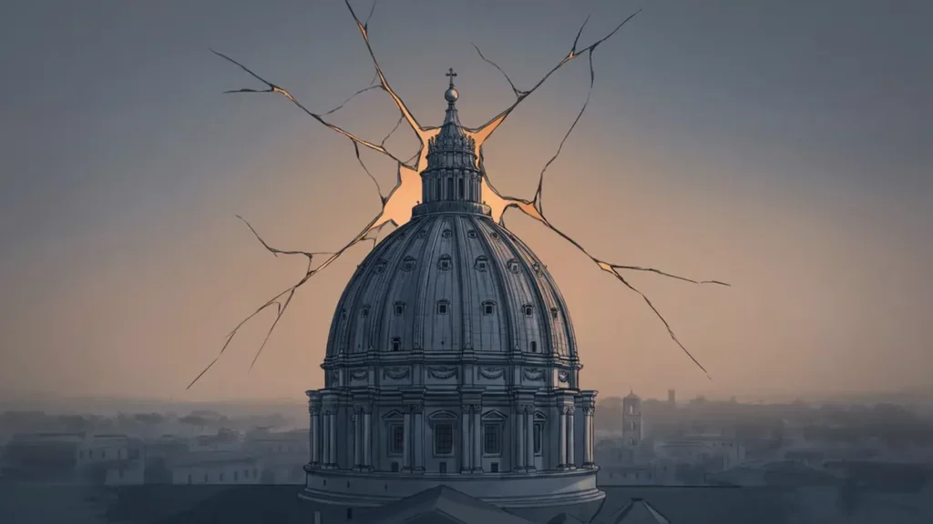 Der Petersdom vor rissigem Himmel – ein wiederkehrendes Bild.