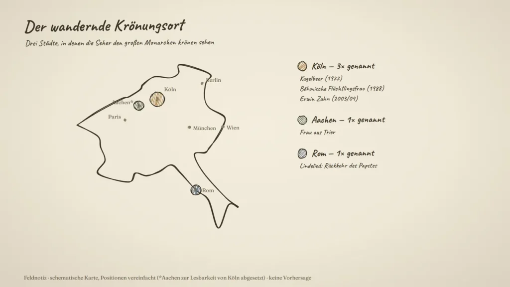 Der wandernde Krönungsort: Köln (3×), Aachen und Rom im Vergleich.